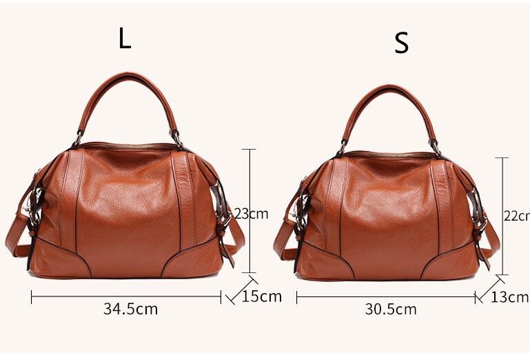 Sac à main cuir cognac jolieandjuliette deux tailles L et S comparaison dimensions