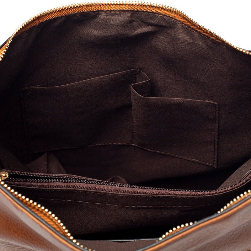 Intérieur sac cuir cognac jolieandjuliette avec doublure marron et multiples poches