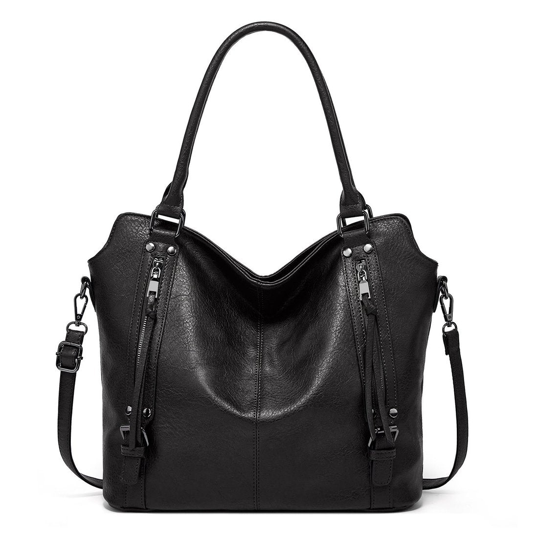 Sac à main cuir noir jolieandjuliette fourre-tout élégant double fermeture éclair bandoulière amovible