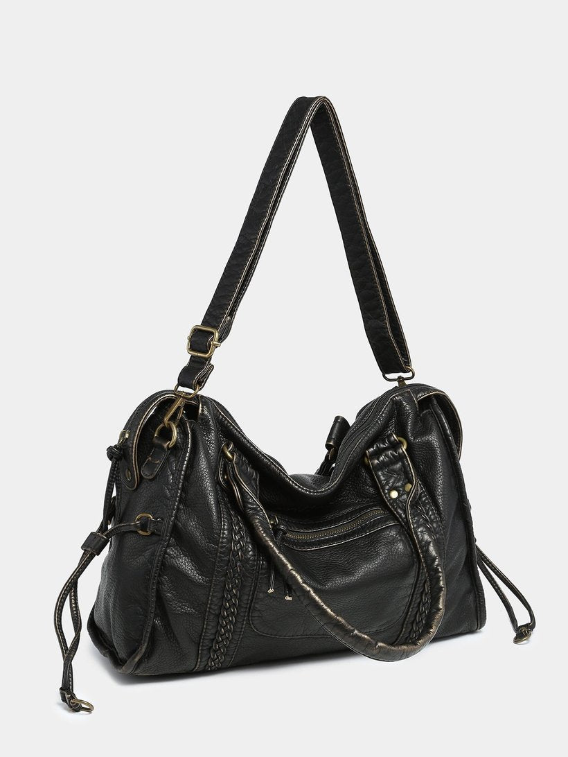 Sac à main cuir noir jolieandjuliette vintage multifonction bandoulière femme élégant