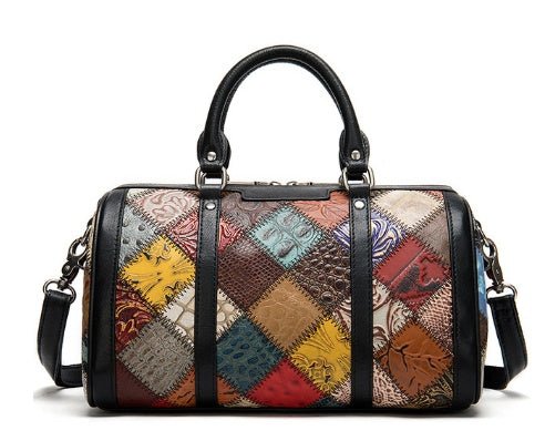 Sac Boston cuir patchwork multicolore jolieandjuliette avec bandoulière amovible