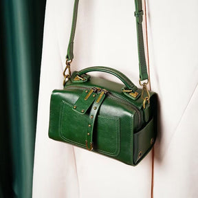 Sac à main cuir vert émeraude jolieandjuliette bandoulière vintage détails dorés élégant