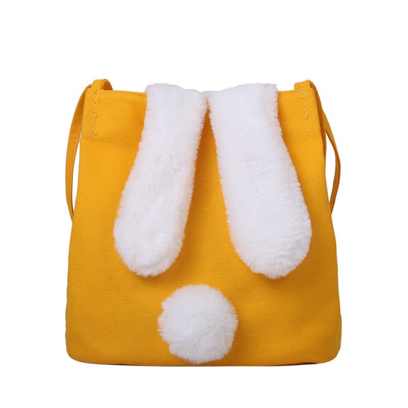 Sac à main jaune jolieandjuliette avec oreilles et queue de lapin en peluche blanche