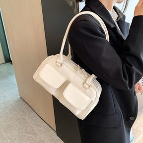 Sac à main beige élégant jolieandjuliette avec double poche frontale pour tenue bureau