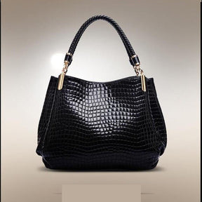 Sac à main cuir noir croco jolieandjuliette élégant luxueux poignée tressée