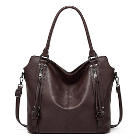 Sac à main en cuir marron foncé jolieandjuliette avec zips décoratifs et bandoulière amovible