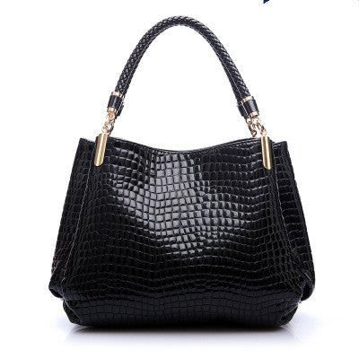 Sac à main noir cuir effet croco jolieandjuliette élégant avec poignées tressées