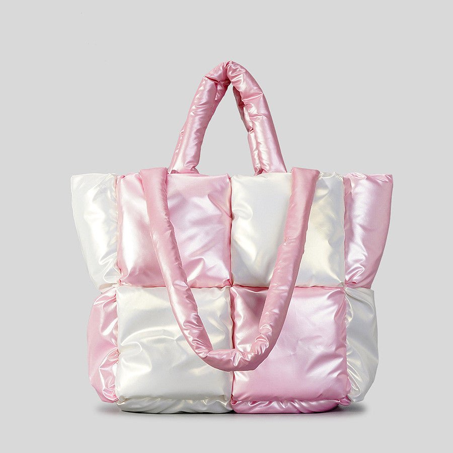 Sac matelassé rose et blanc jolieandjuliette design tendance hiver doudoune