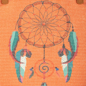 Sac orange jolieandjuliette avec broderie attrape-rêves bohème détail plumes turquoises