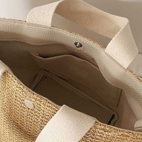 Sac en paille beige jolieandjuliette intérieur spacieux anses canvas doublure claire