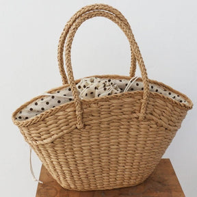 Sac panier en paille tressée jolieandjuliette avec intérieur à pois pour plage