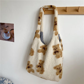 Sac bandoulière jolieandjuliette motif ours en peluche écru et marron doux