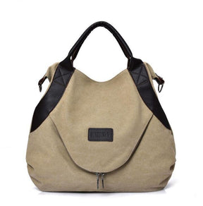 Sac hobo beige en toile et cuir noir jolieandjuliette spacieux tendance femme