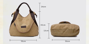 Sac hobo en toile beige jolieandjuliette avec dimensions, vue de face et côté
