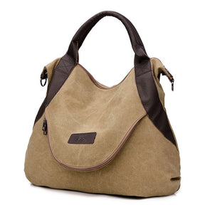 Sac hobo en toile beige et cuir marron jolieandjuliette grand format décontracté