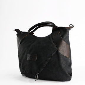 Sac fourre-tout noir jolieandjuliette en toile et cuir avec zip femme élégant