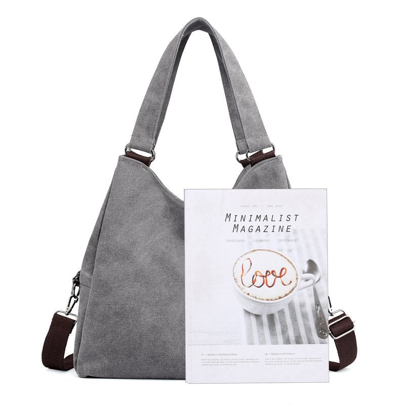 Sac en toile gris jolieandjuliette bandoulière convertible style minimaliste avec magazine