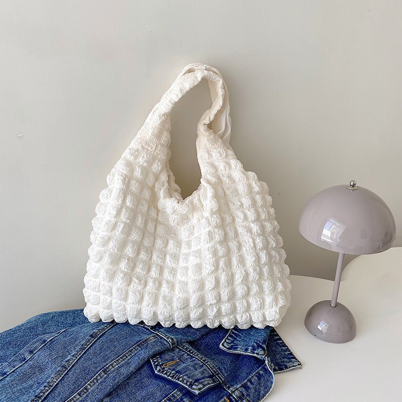 Sac jolieandjuliette tricote blanc texture bulle style hobo tendance femme