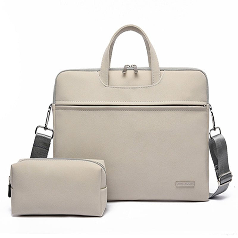 Sacoche ordinateur beige jolieandjuliette avec pochette assortie élégante et fonctionnelle