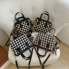 Collection élégante sacs à main damier et pied-de-poule jolieandjuliette noir et blanc