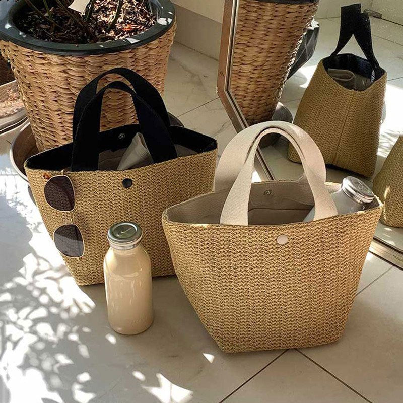 Ensemble de sacs de plage en paille naturelle jolieandjuliette avec bouteille et lunettes