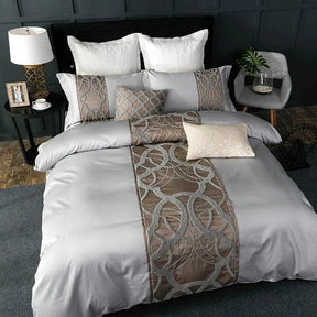 Housse de Couette Grise en Coton - Design Élégant avec Motif Chaîne