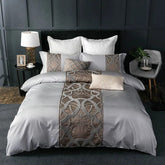 Housse de Couette Grise en Coton - Design Élégant avec Motif Chaîne