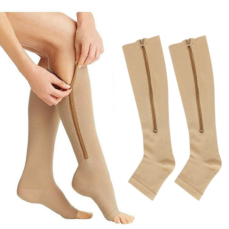 Bas de Compression à Fermeture Éclair - Améliore Circulation et Confort Optimal