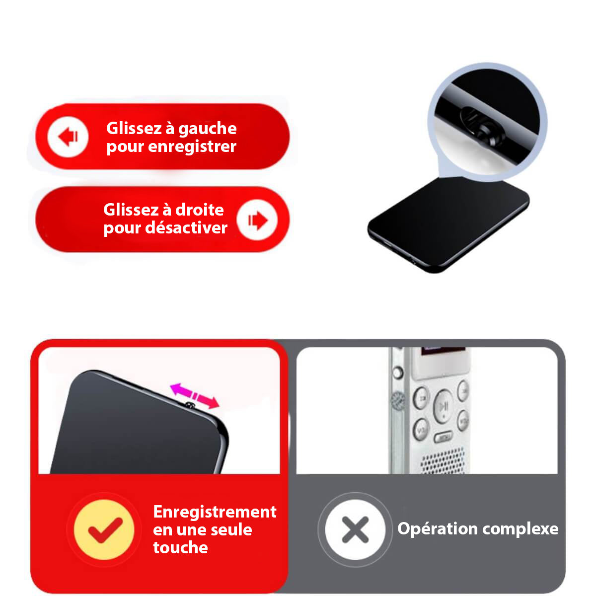 Enregistreur Microphone Espion Ultra-Fin - 50 Heures d'Autonomie et Son Cristallin