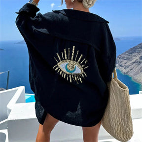 Chemise Oversized Femme Élégante - Détail en Paillettes et Confort Léger