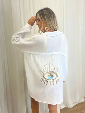 Chemise Oversized Femme Élégante - Détail en Paillettes et Confort Léger