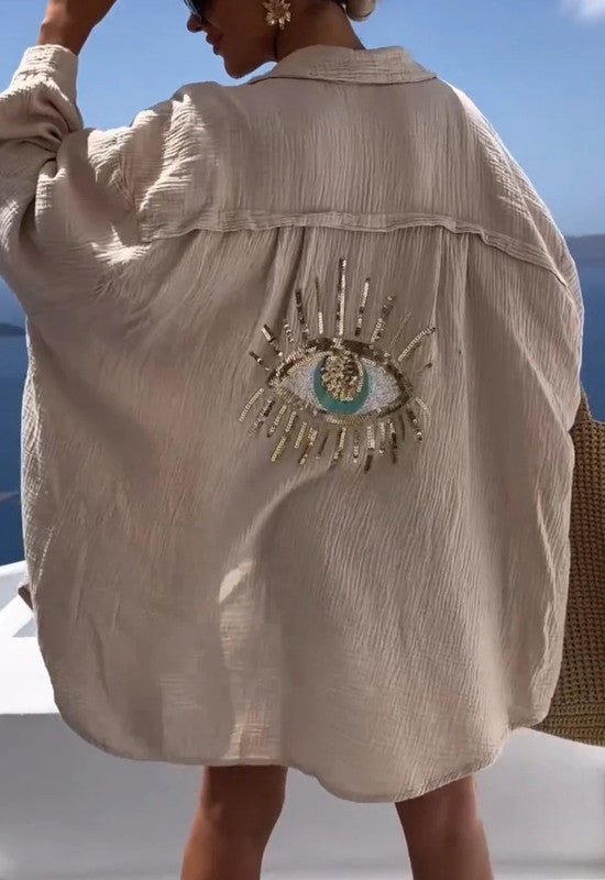 Chemise Oversized Femme Élégante - Détail en Paillettes et Confort Léger