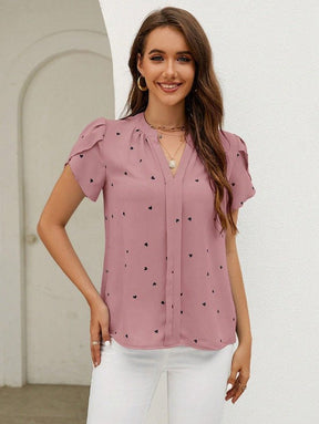 Blouse Femme Coton Imprimé Cœur - Style Décontracté et Confortable