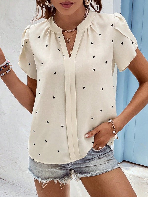 Blouse Femme Coton Imprimé Cœur - Style Décontracté et Confortable