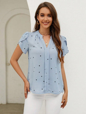 Blouse Femme Coton Imprimé Cœur - Style Décontracté et Confortable
