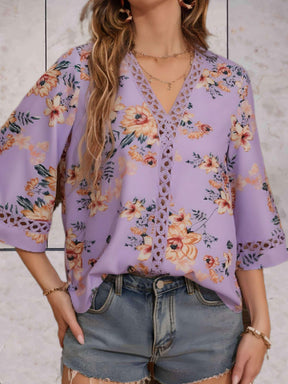 Blouse Femme Florale Légère - Col en V Flatteur et Chic