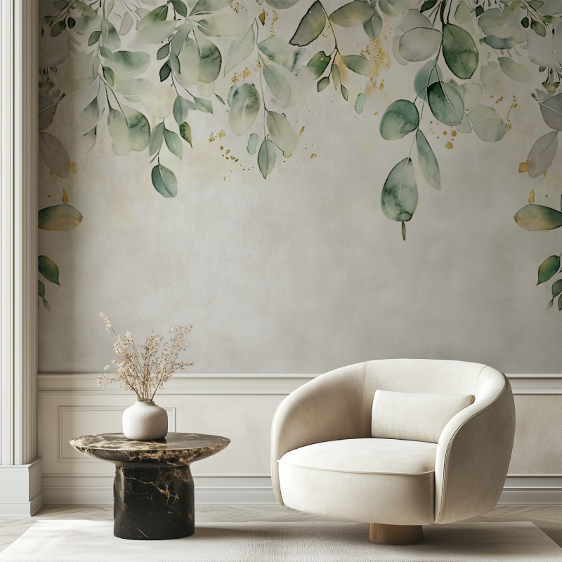 Watercolour Green Foliage Wallpaper