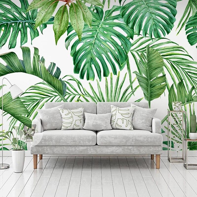 Green and White Foliage Wallpaper