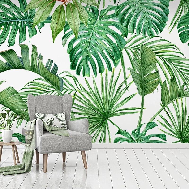 Green and White Foliage Wallpaper