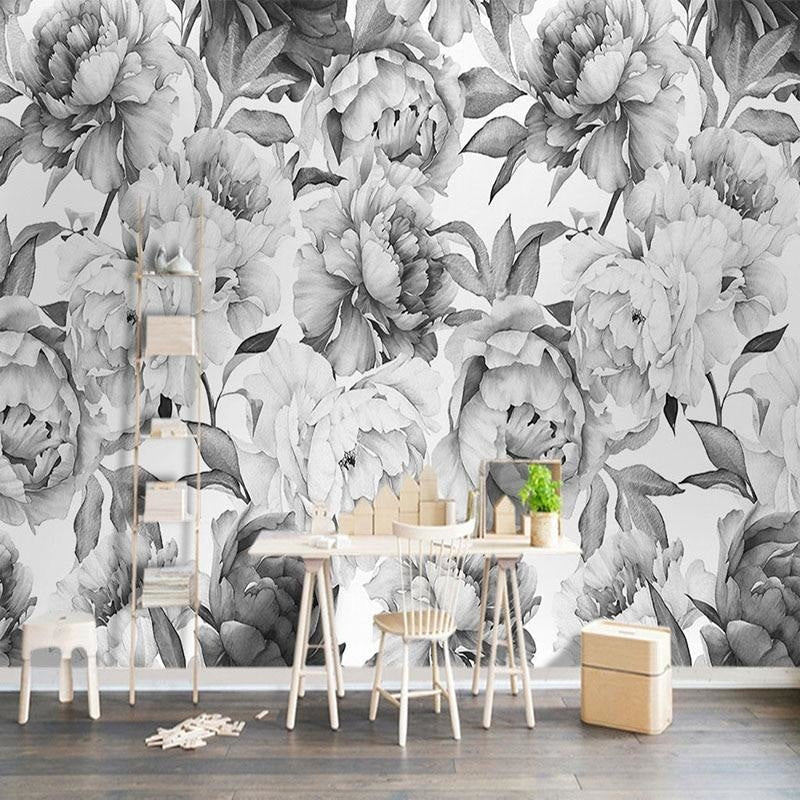Floral Black and White Wallpaper