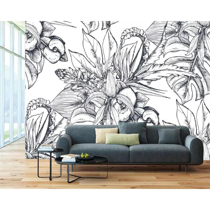 Black and White Floral Wallpaper