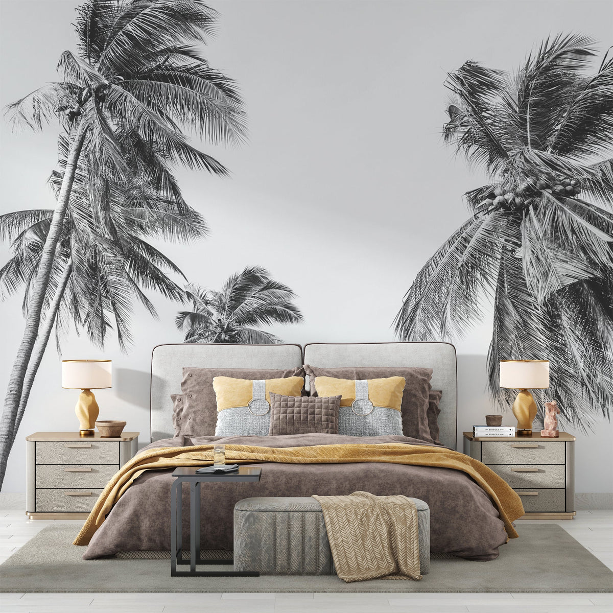 Panoramic Black and White Palm Wallpaper