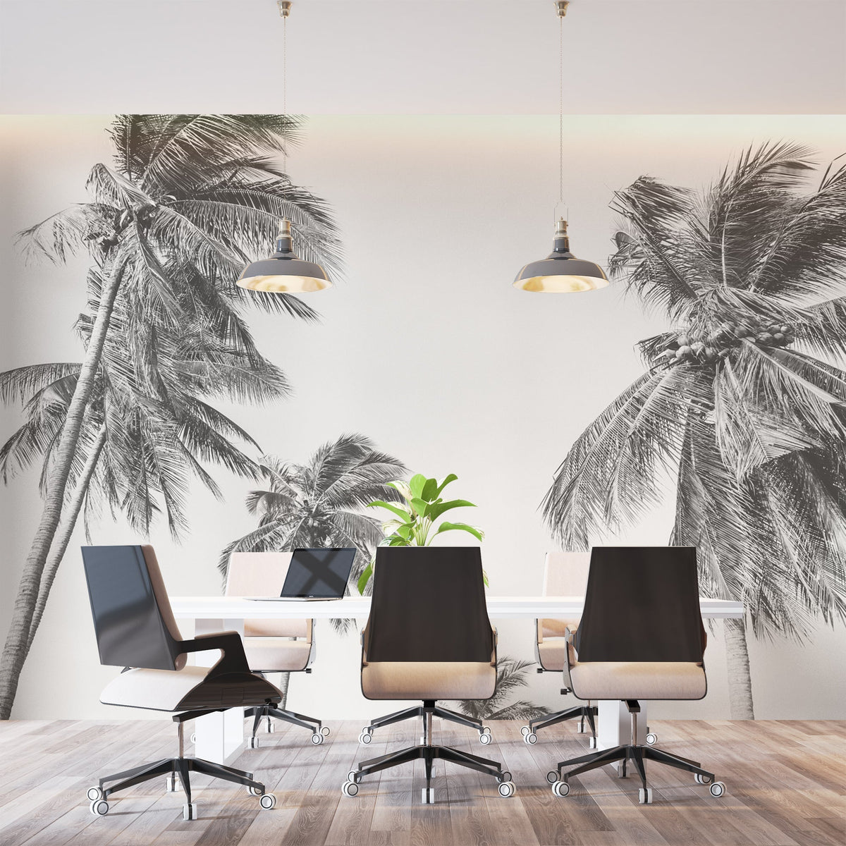 Panoramic Black and White Palm Wallpaper