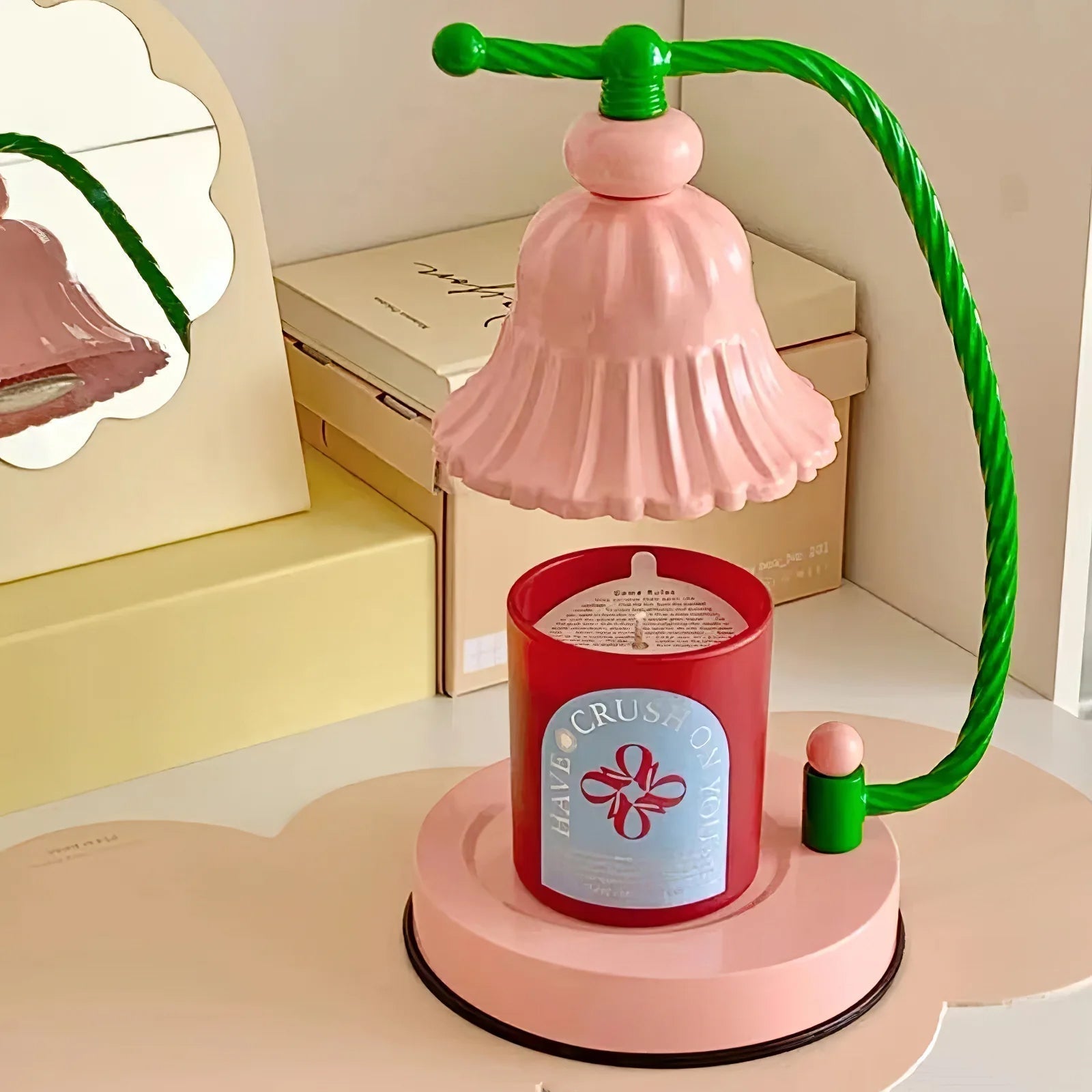 Lampe de Table en Verre Rose - Design Élégant et Atmosphère Charmante