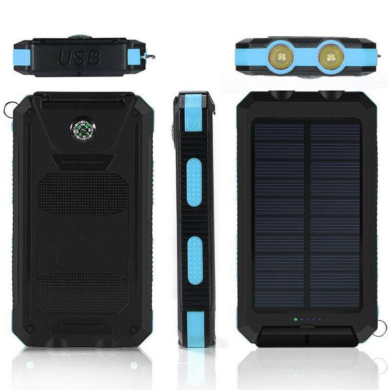 Batterie Solaire Étanche 500000mAh - Chargeur Portable avec Lampe Torche LED