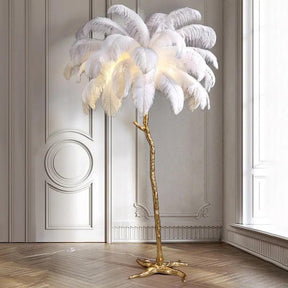 Lampe sur Pied en Plume d'Ostrich - Éclairage Ambiant et Élégant
