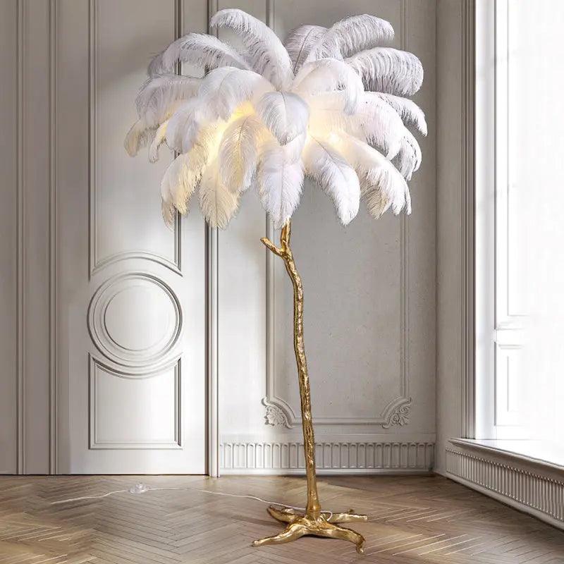 Lampe sur Pied en Plume d'Ostrich - Éclairage Ambiant et Élégant
