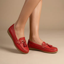 Penny loafers en cuir femme avec pompons décoratifs style intemporel