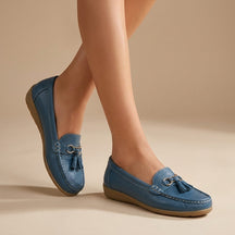 Penny loafers en cuir femme avec pompons décoratifs style intemporel