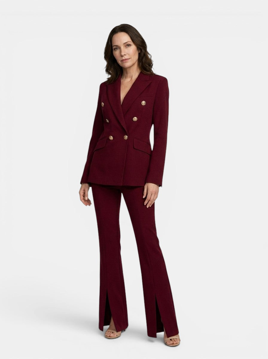 Tailleur pantalon blanc femme Sophia blazer croisé boutons dorés revers V